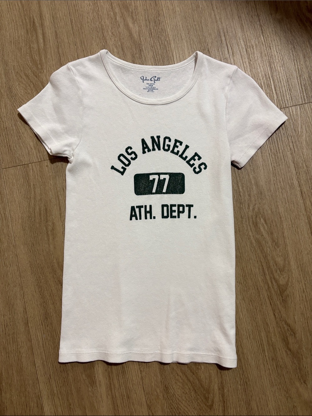 Brandy Melville White Tee with Green 'Los Angeles 77' Graphic